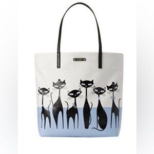 Kate Spade New York ♠️ Large Jazz Things Up Cool Black Cat Tote Purse Bag .